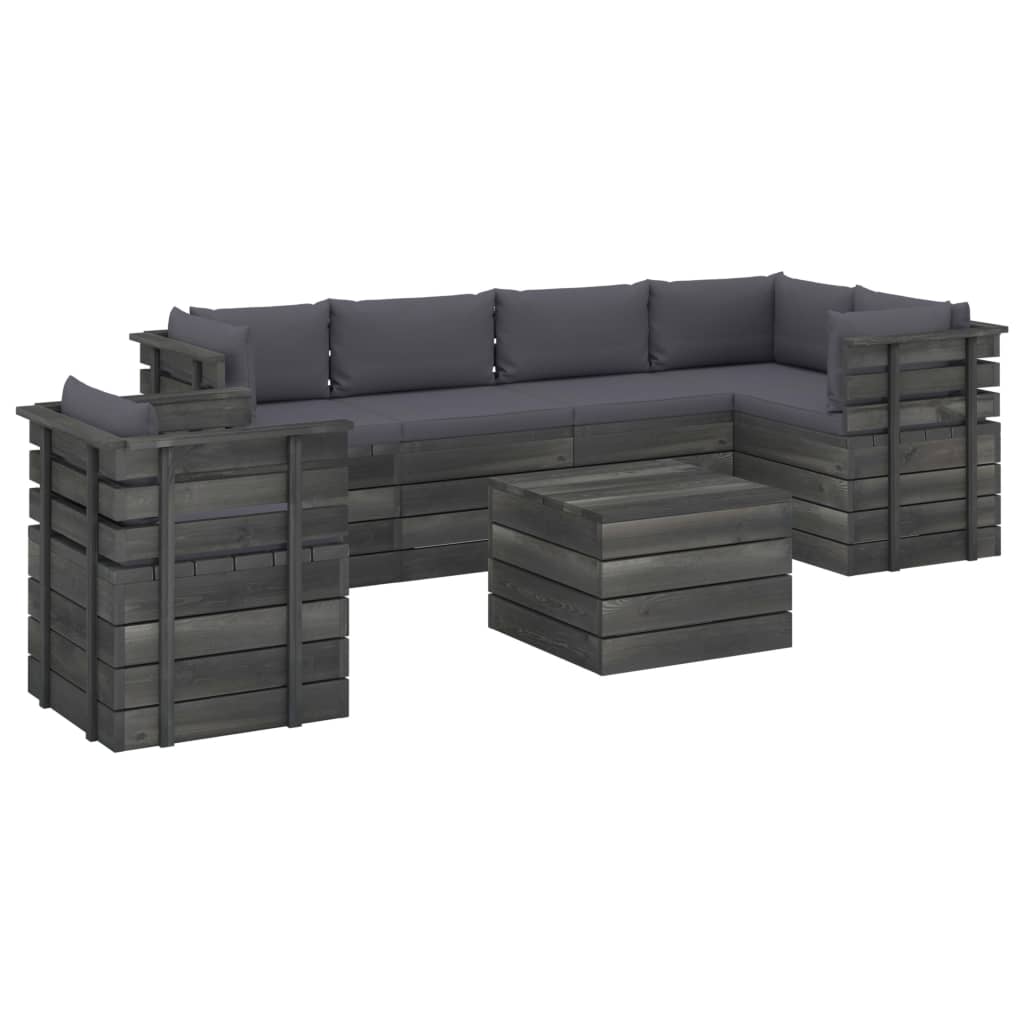 Salon de jardin palette meuble d'extérieur ensemble de mobilier 7 pièces avec coussins bois de pin massif