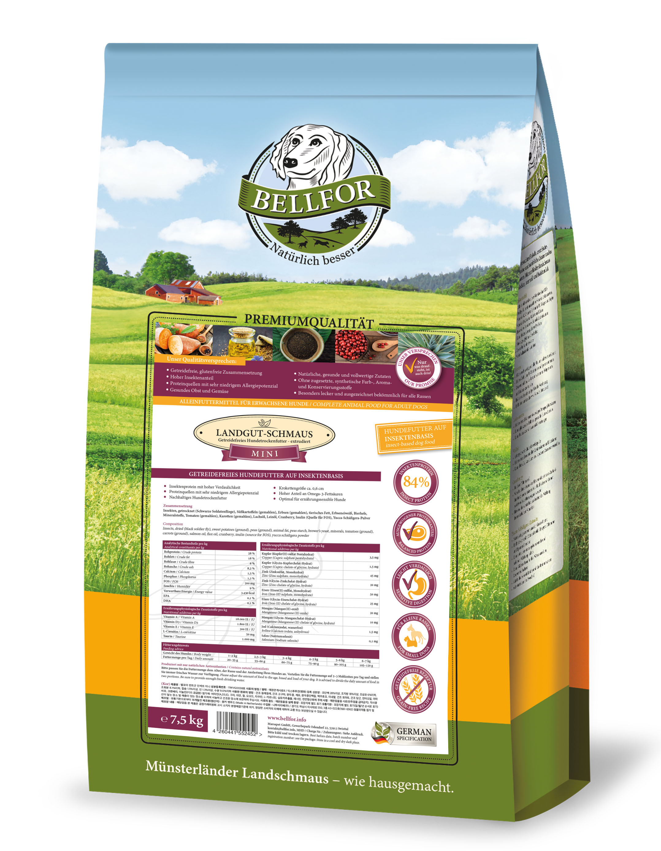 Croquettes hypoallergénique pour chien avec insectes - landgut-schmaus mini - 7,5 kg