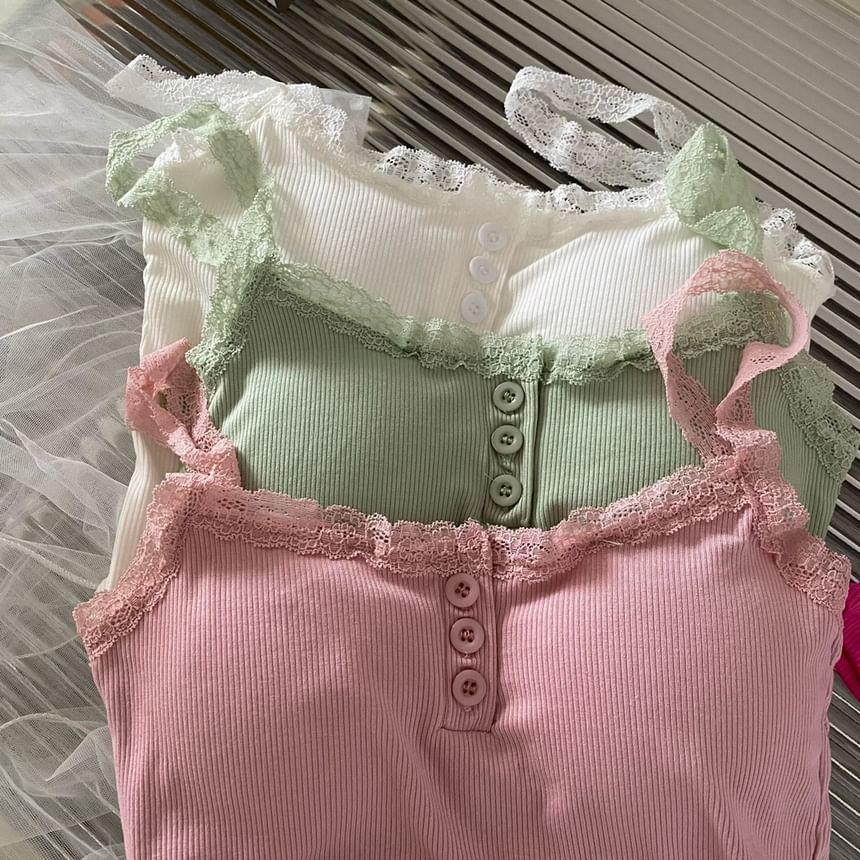 NENE - Henley gewatteerde camisole met effen kant