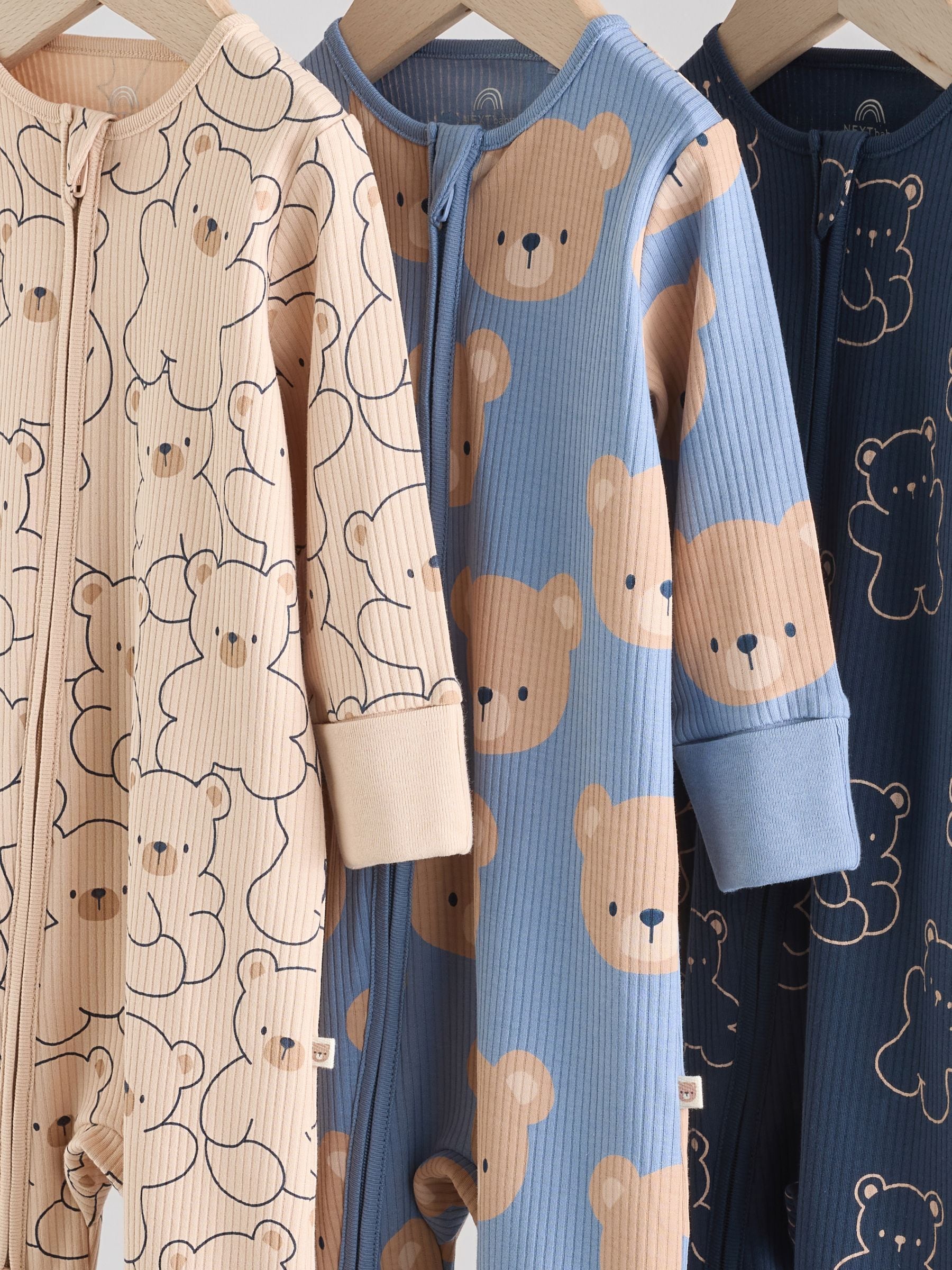 Bruin/donkerblauw - Set van 3 baby pyjama's zonder voetjes met tweewegrits van katoen (0mnd-3jr)