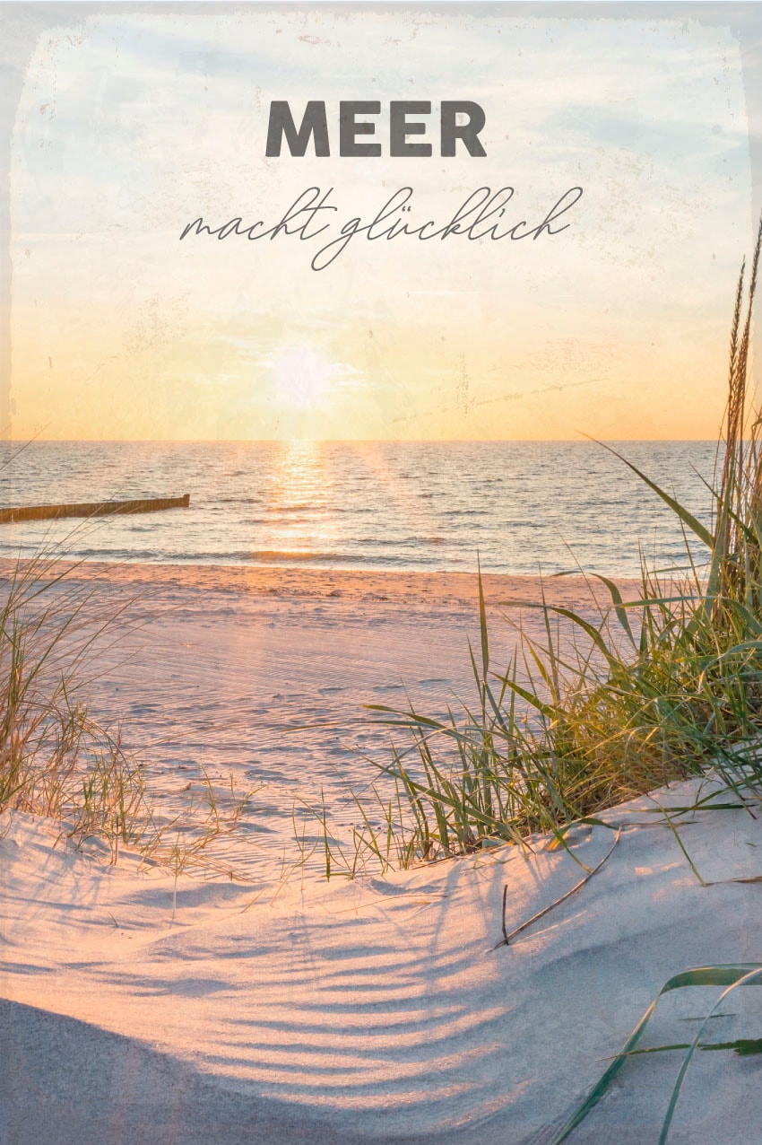 queence Metallbild »Meer macht glücklich« Schriftzug | Schriftzüge | Strand 1 Stk. tlg. Stahlschilder