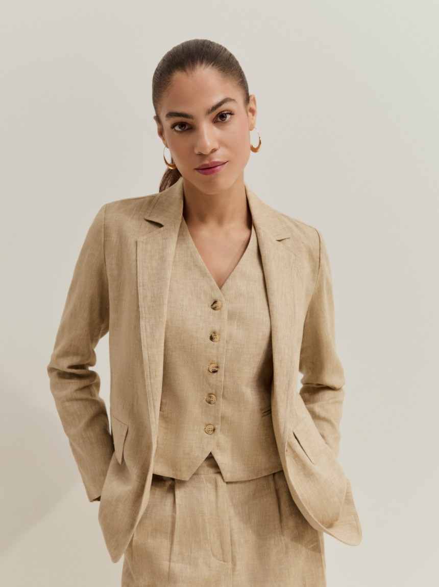 Blazer regular fit em linho e algodão