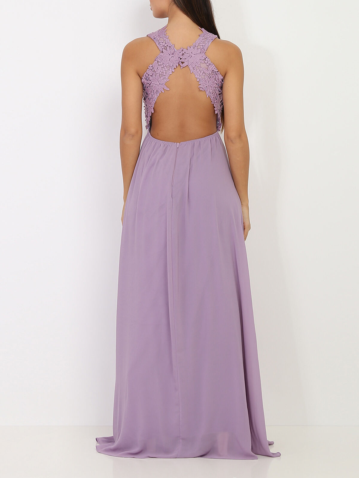 Robe longue à broderies fleuries- Violet clair