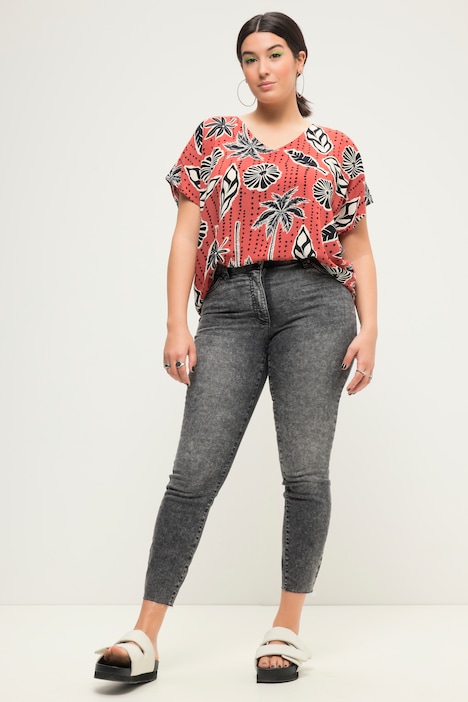 Skinny Jeans, cutted Saum, 5-Pocket, Elastikbund