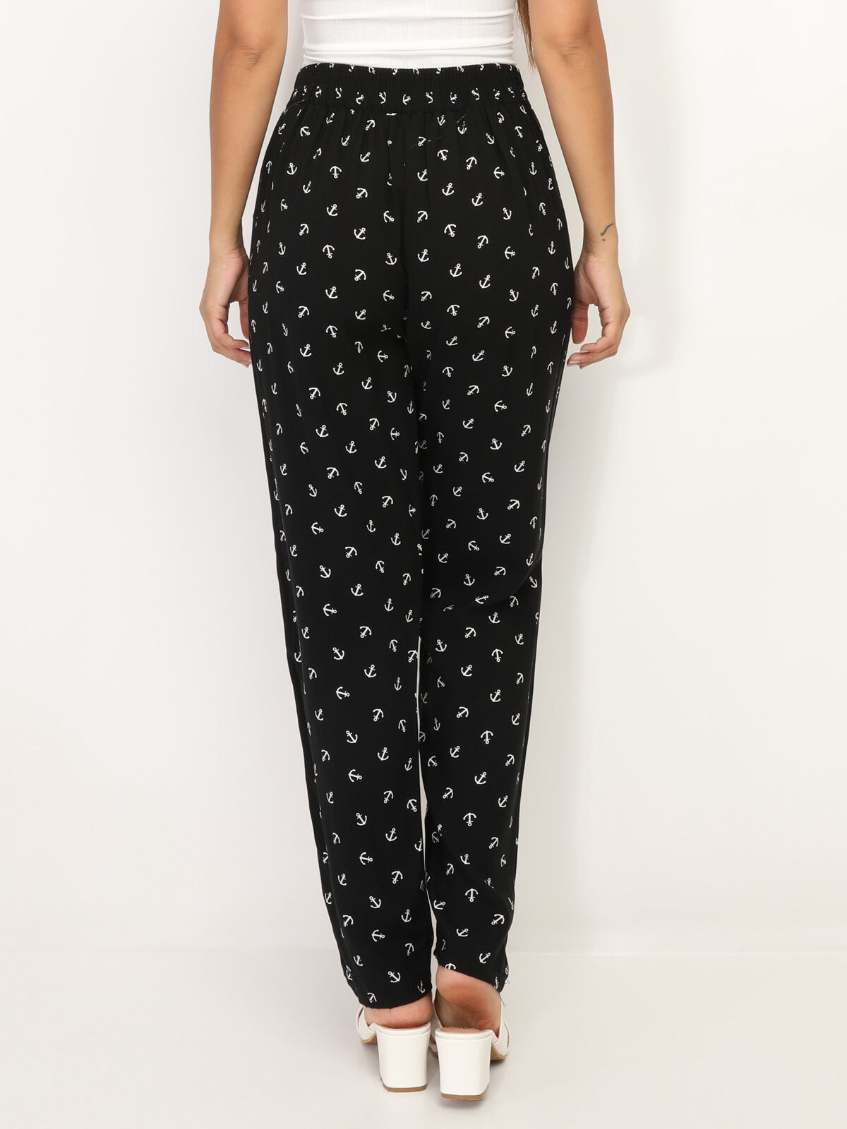 Pantalon léger à motifs ancres- Noir
