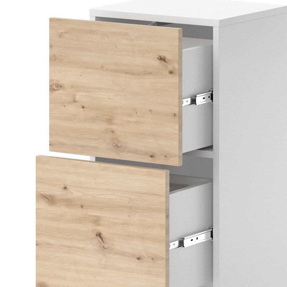 Vicco Midischrank Alf 35 x 92 cm, Weiß Artisan Eiche, Badezimmer, 2 Schubladen