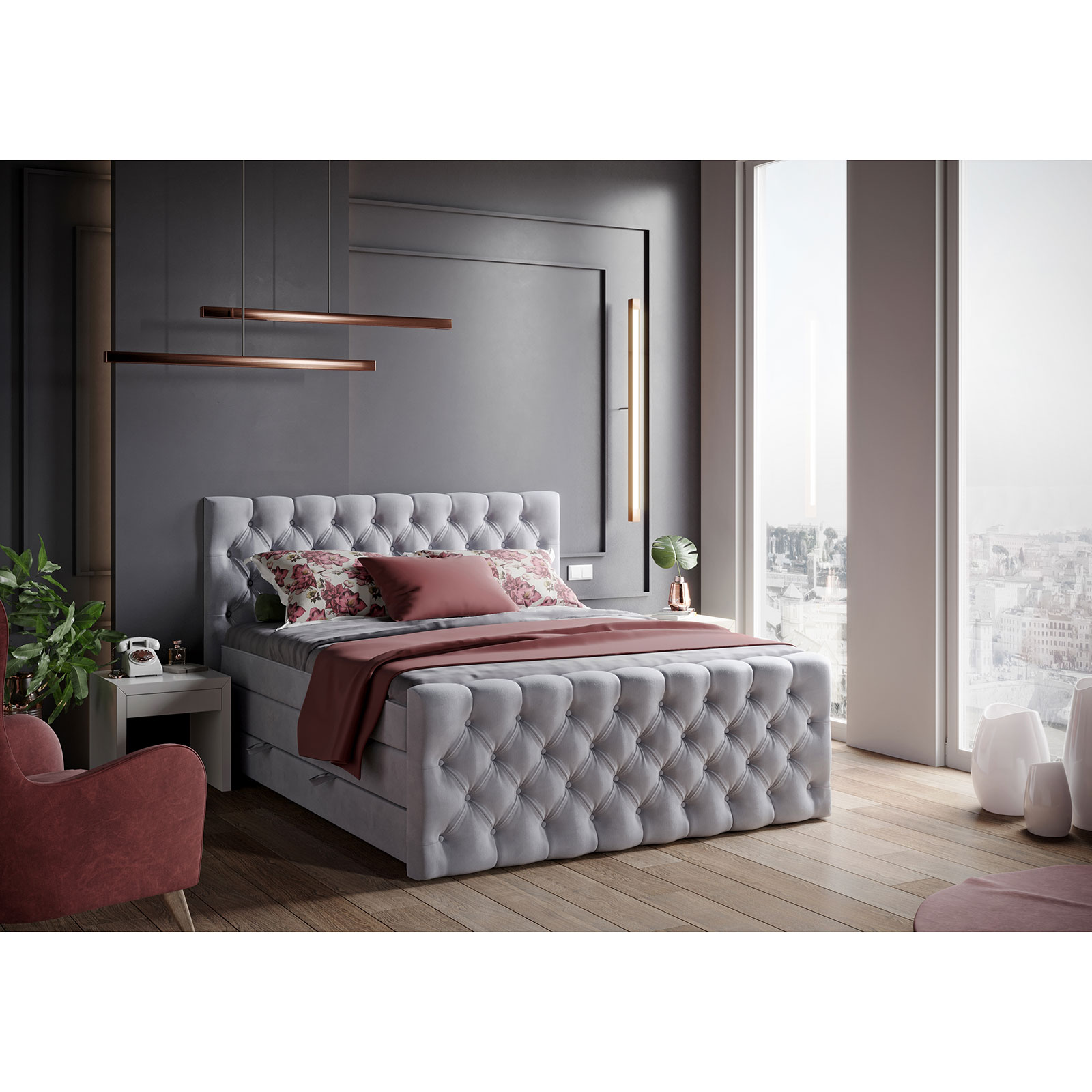 Boxspringbett - silber - H3 - 140x200 cm