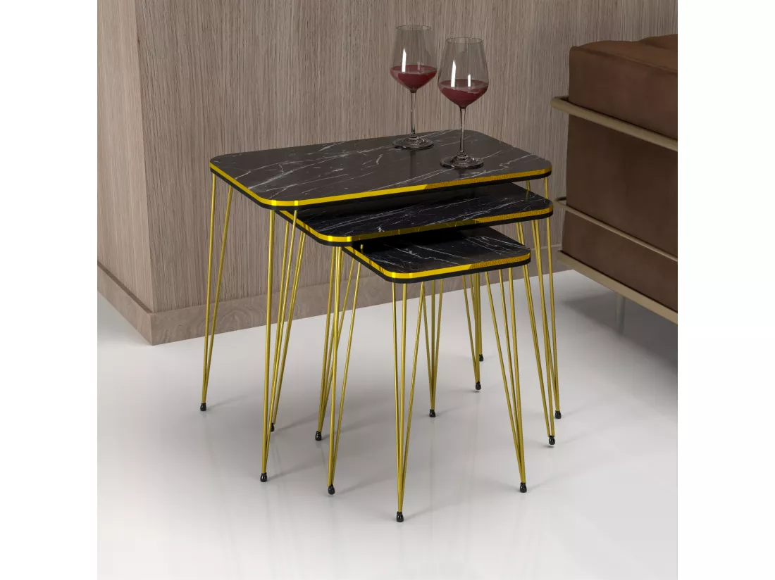Set de 3 tables d'appoint Rudkøbing rectangulaires gigognes noir [en.casa]