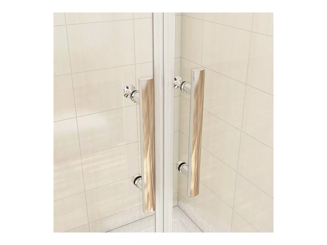 Porte de douche battante H.187cm largeur réglable 174 à 179.4cm, paroi pivotante 180° - Avec 2 éléments fixes - 6mm verre transparent