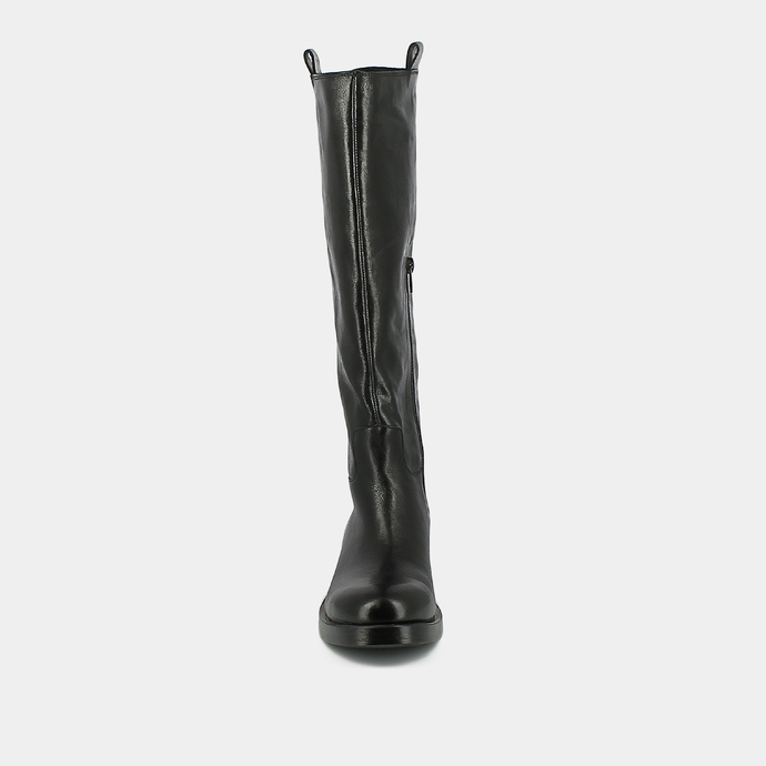 Bottes hautes  en cuir grainé noir