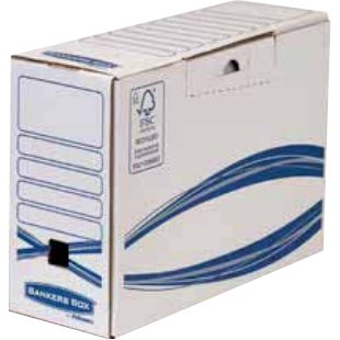 Boîte archives bankers box basique carton blanc bleu dos 20 cm montage manuel
