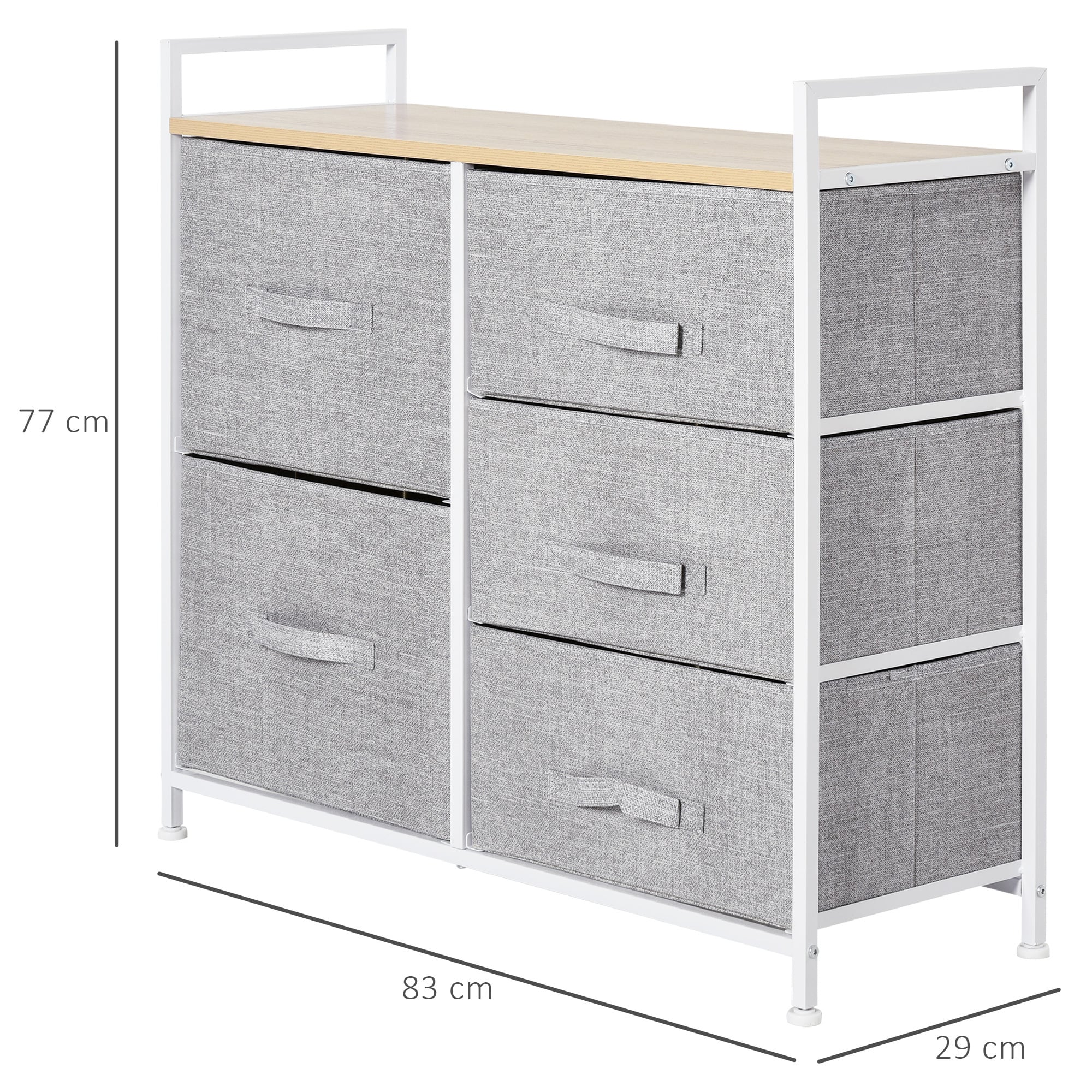 HOMCOM Stoffkommode mit 5 Stoffschubladen grau 83 x 29 x 77 cm (BxTxH)