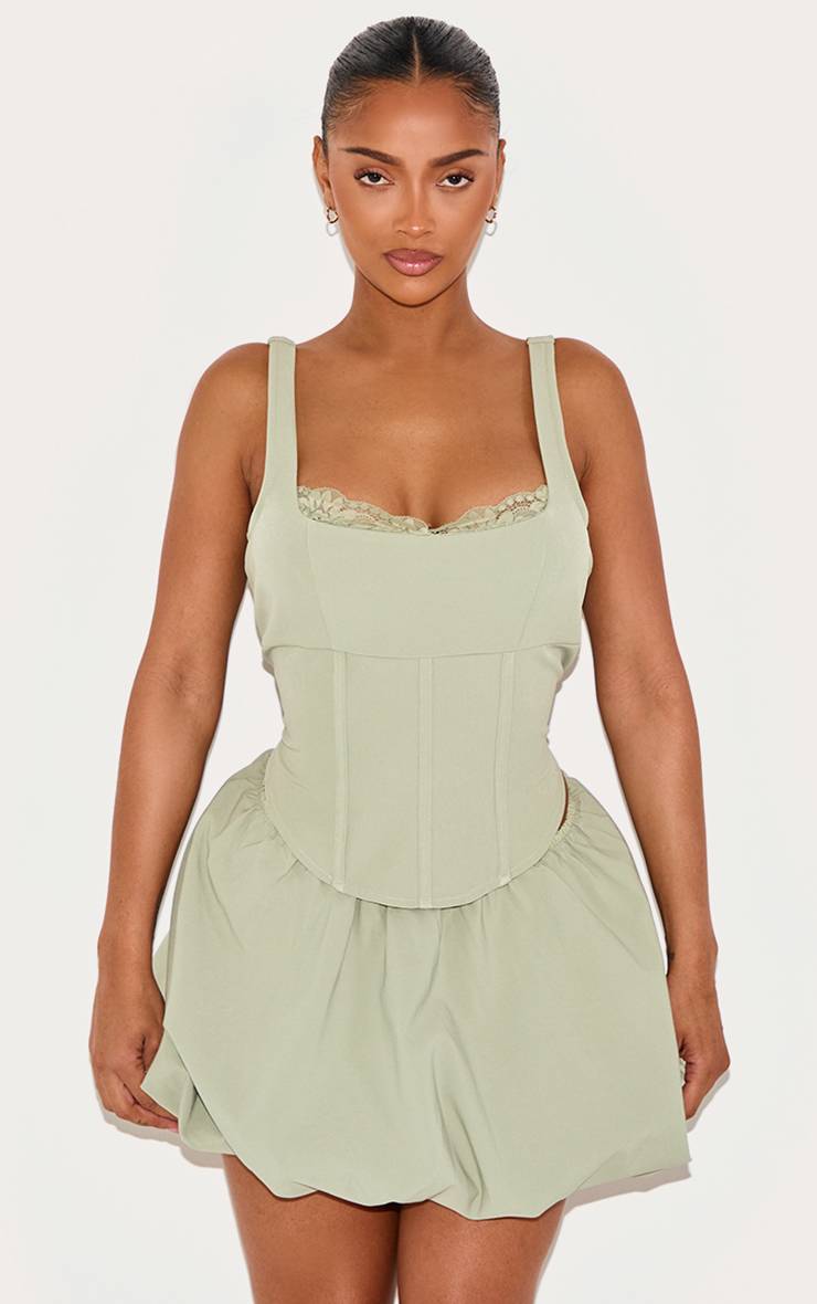 Vert Sauge Ensemble Top Corset À Bordure En Dentelle Shape
