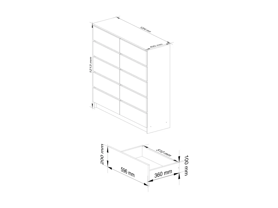 Commode AKORD K120 Chêne Craft 120 cm 10 tiroirs façade Chêne Craft 120x40x121 cm