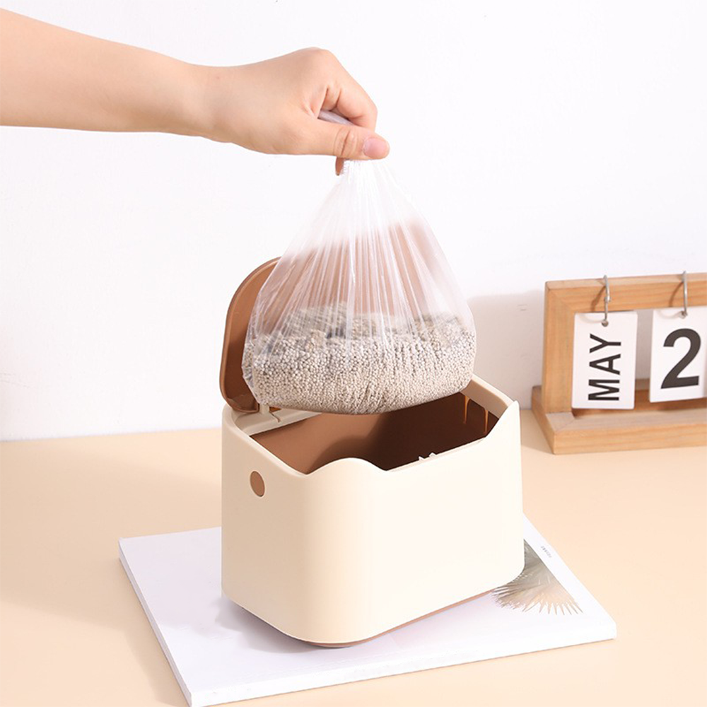 (1.7l) Mini Katzenstreu Eimer Müll Behälter Katzenklo Sand Abfallkübel mit Press Deckel - Beige / Braun