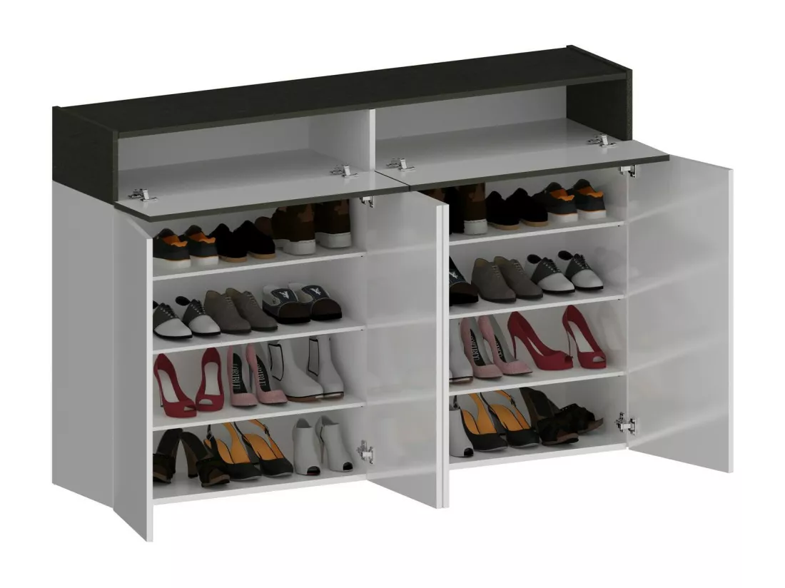 Étagère à chaussures Nadir, meuble à chaussures peu encombrant à 6 portes, armoire d'entrée multifonctionnelle, 154x38h100 cm, Blanc et Ardoise