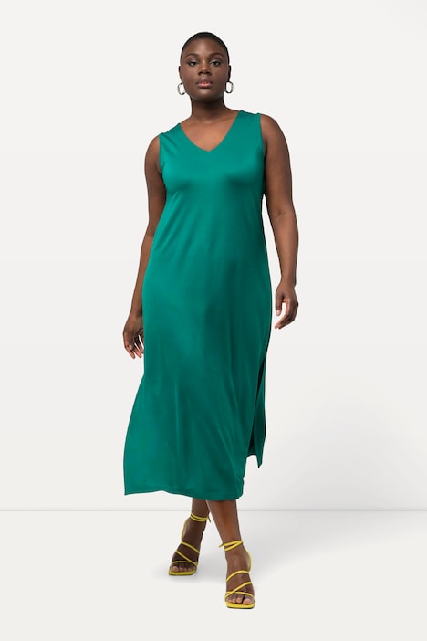 Midi-Slinkykleid, A-Linie, V-Ausschnitt, Piqué, ärmellos