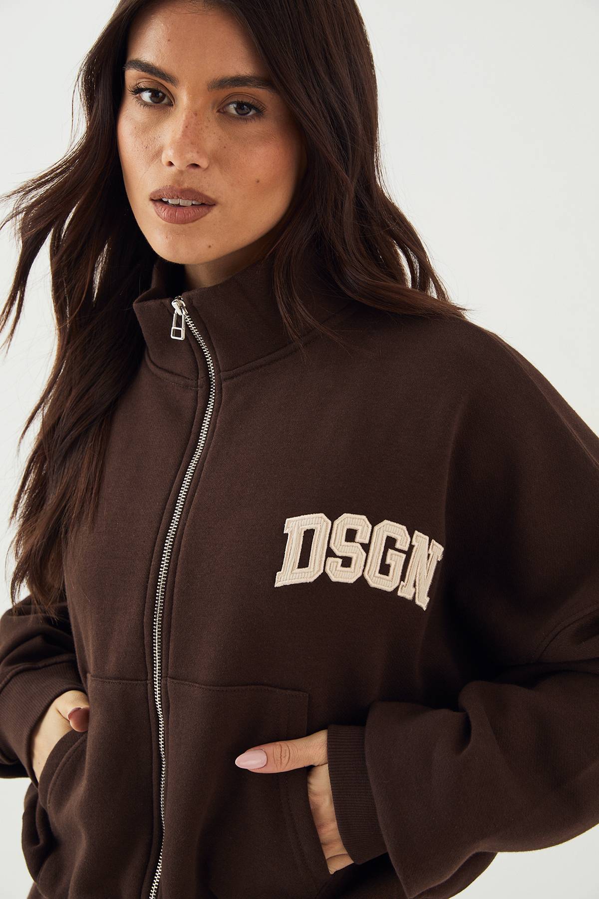 Sweatshirt Bomber DSGN Studio avec Appliqué Cordon et Fermeture Éclair