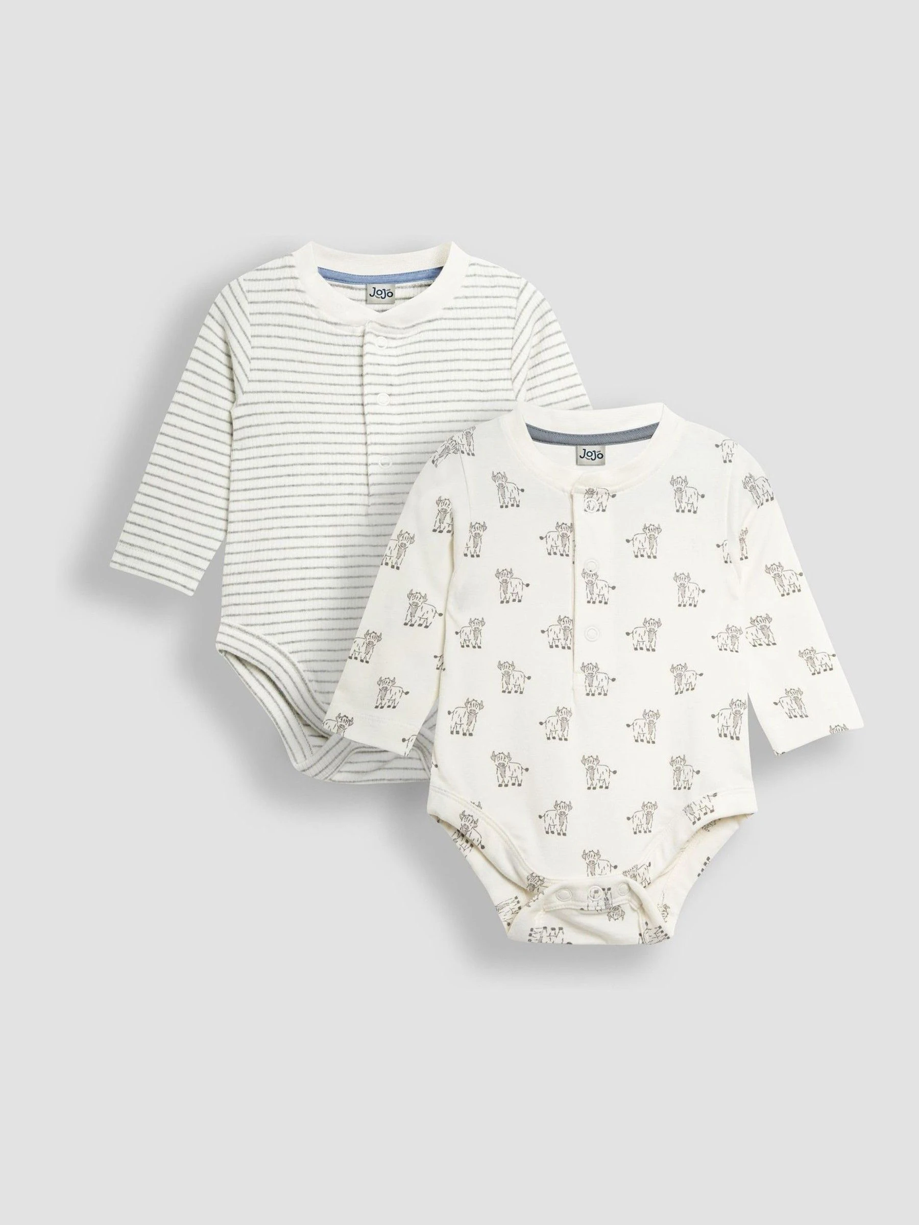 JoJo Maman Bébé Printed Highland Cow And Striped Bodies 2 Pack