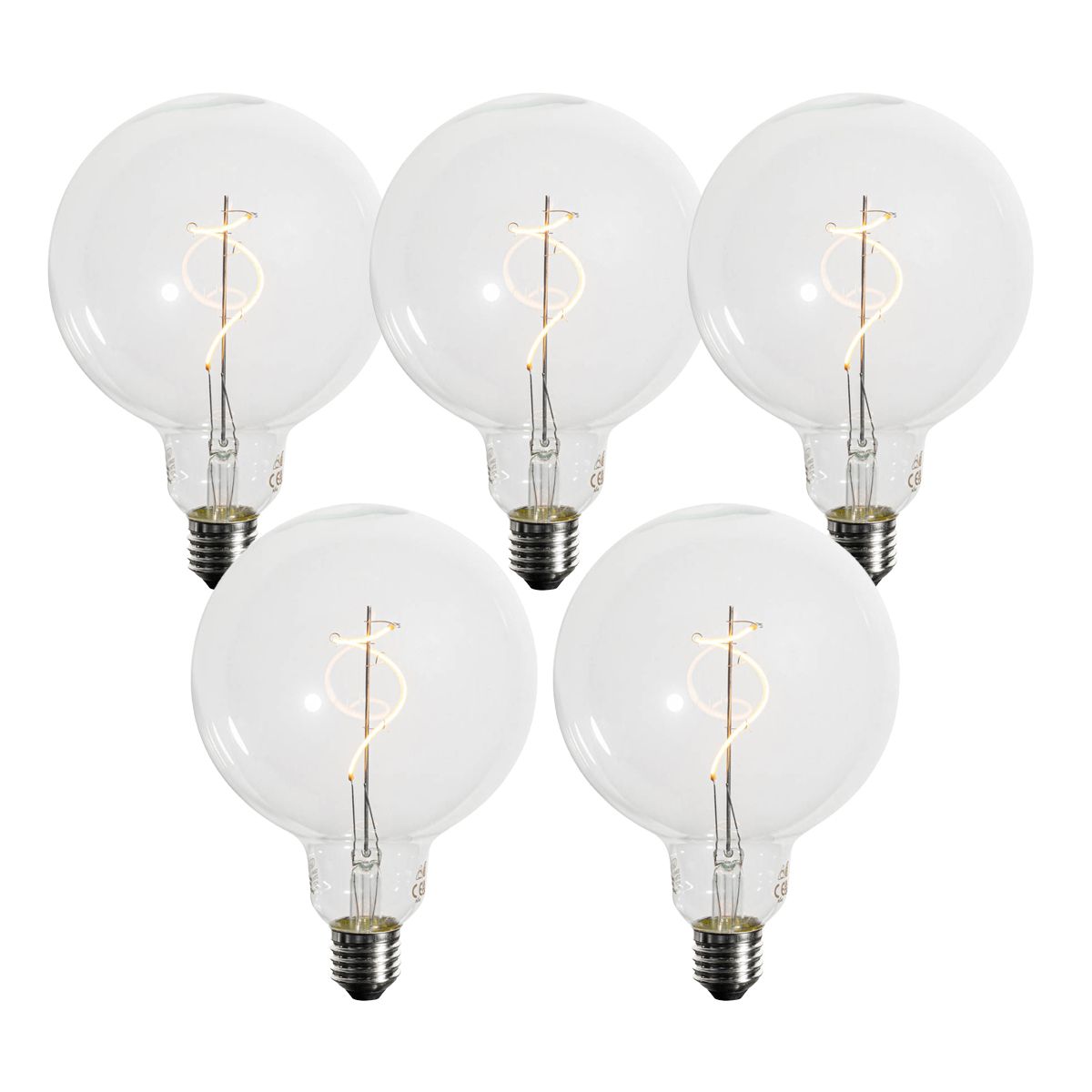 Set van 5 E27 dimbare LED lampen spiraal filament G125 4W 270 lm 2200K