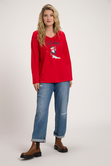 Shirt, Ski-Pinguin, Classic, V-Ausschnitt, Langarm