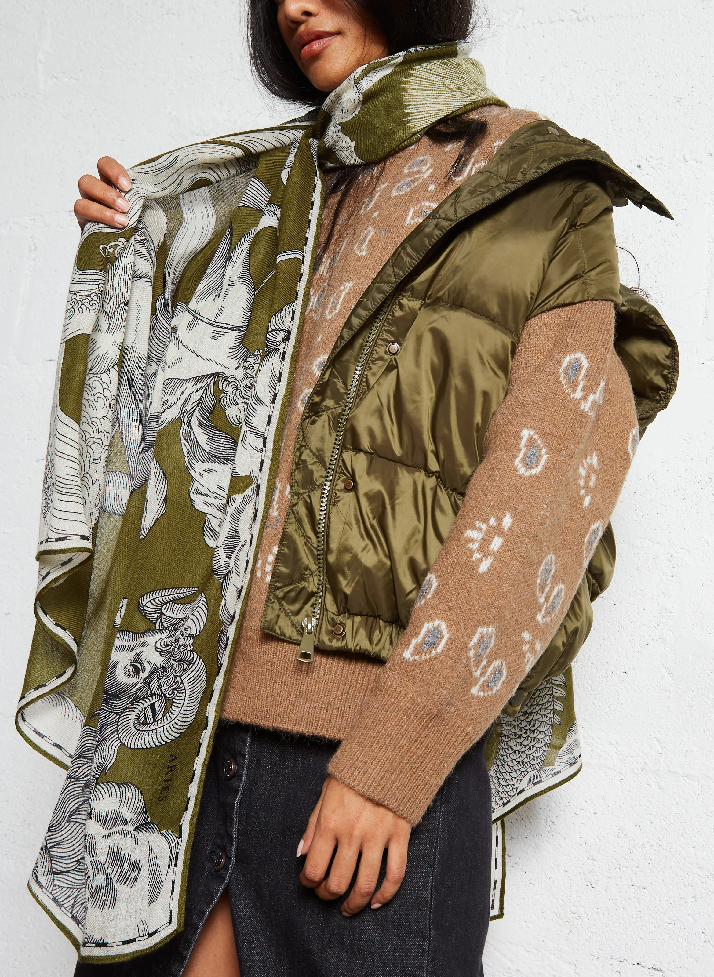WOOL ASTROLOGIE - Foulard en laine imprimé | Kaki