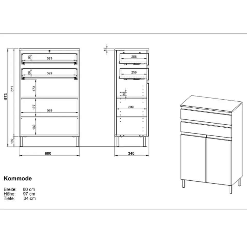 Badkamerkast Torres 60cm met 2 deuren & 2 lades - eikdecor/wit