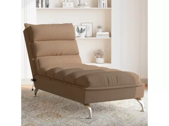 Chaise longue de massage avec coussins marron tissu