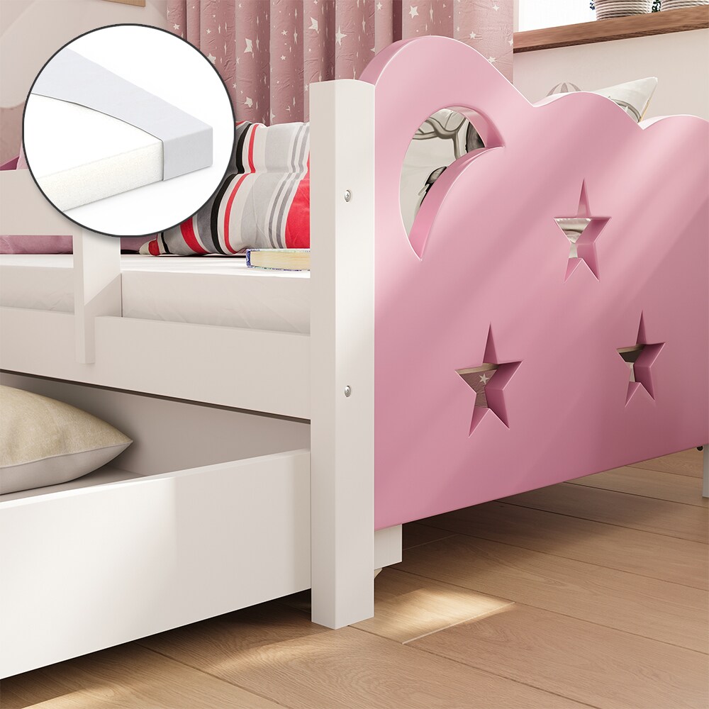 VitaliSpa Kinderbett Einzelbett Juniorbett Jessica Weiß Pink 140x70 cm Matratze modern Kinderzimmer Bett Bettschublade Rausfallschutz