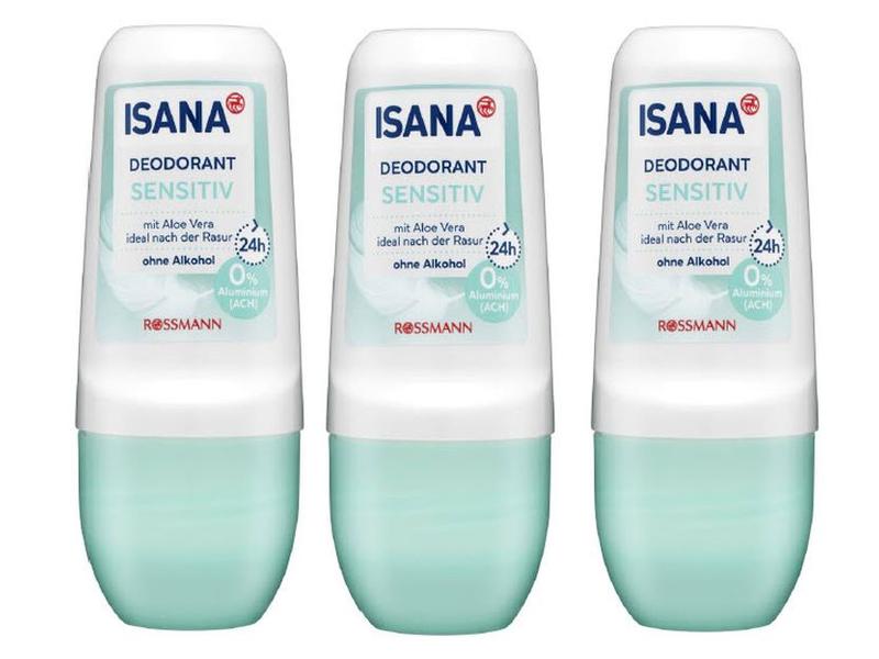Isana Deo Roll-on Sensitiv 3 x 50 ml Sanftes Deo ohne Aluminium und Alkohol