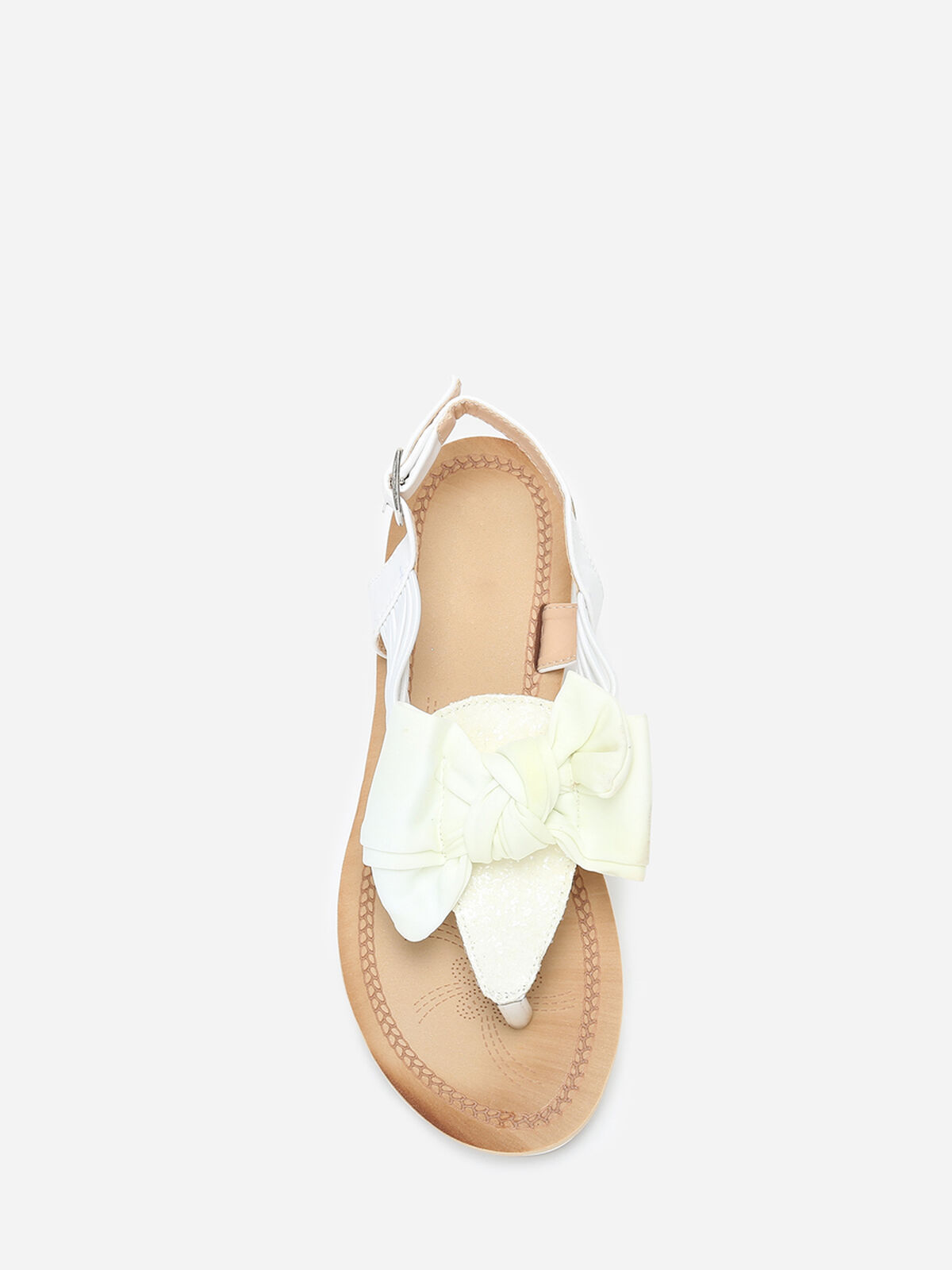 Nu-pieds à paillettes et noeud en tissu- Blanc