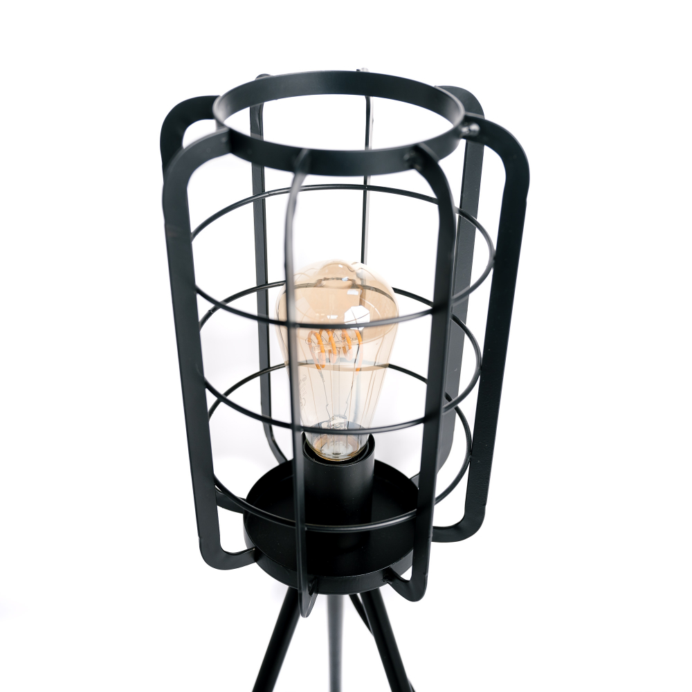 Lampe de table, à poser salon, trépied chambre, bureau métal industrielle noir abat-jour forme cage h 61 cm - luminaire d'intérieur