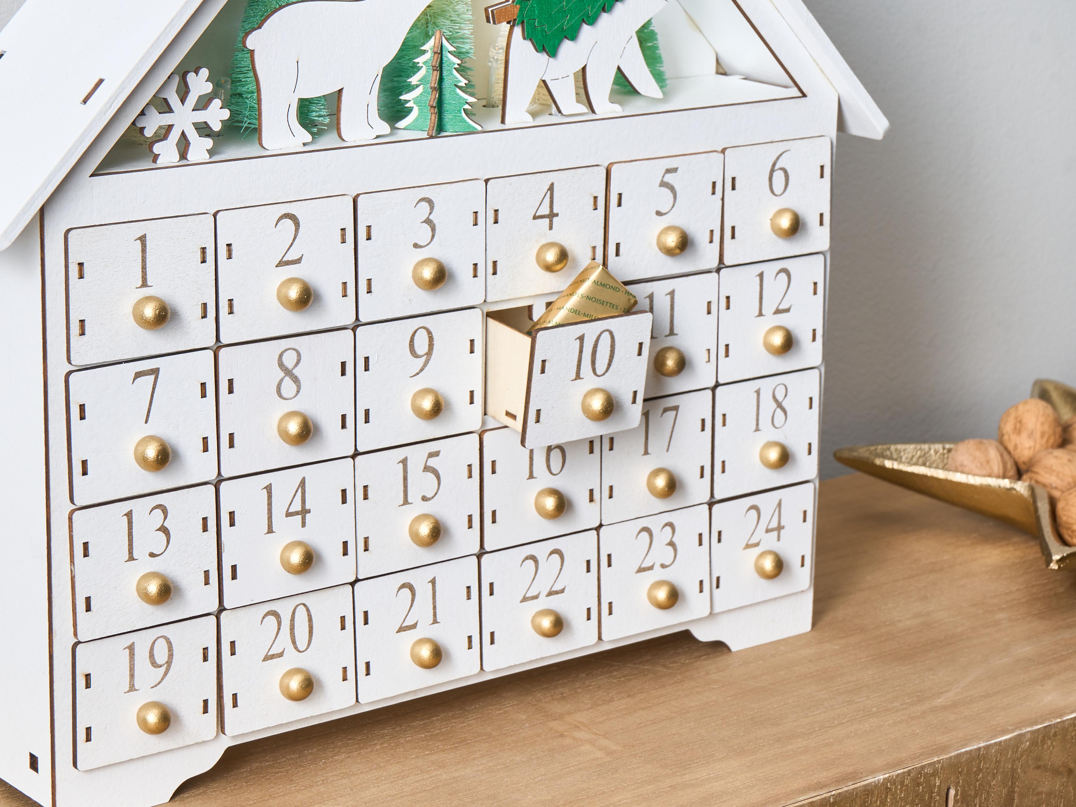 Kerstdecoratie LED MJOSA Adventskalender 33 cm Wit