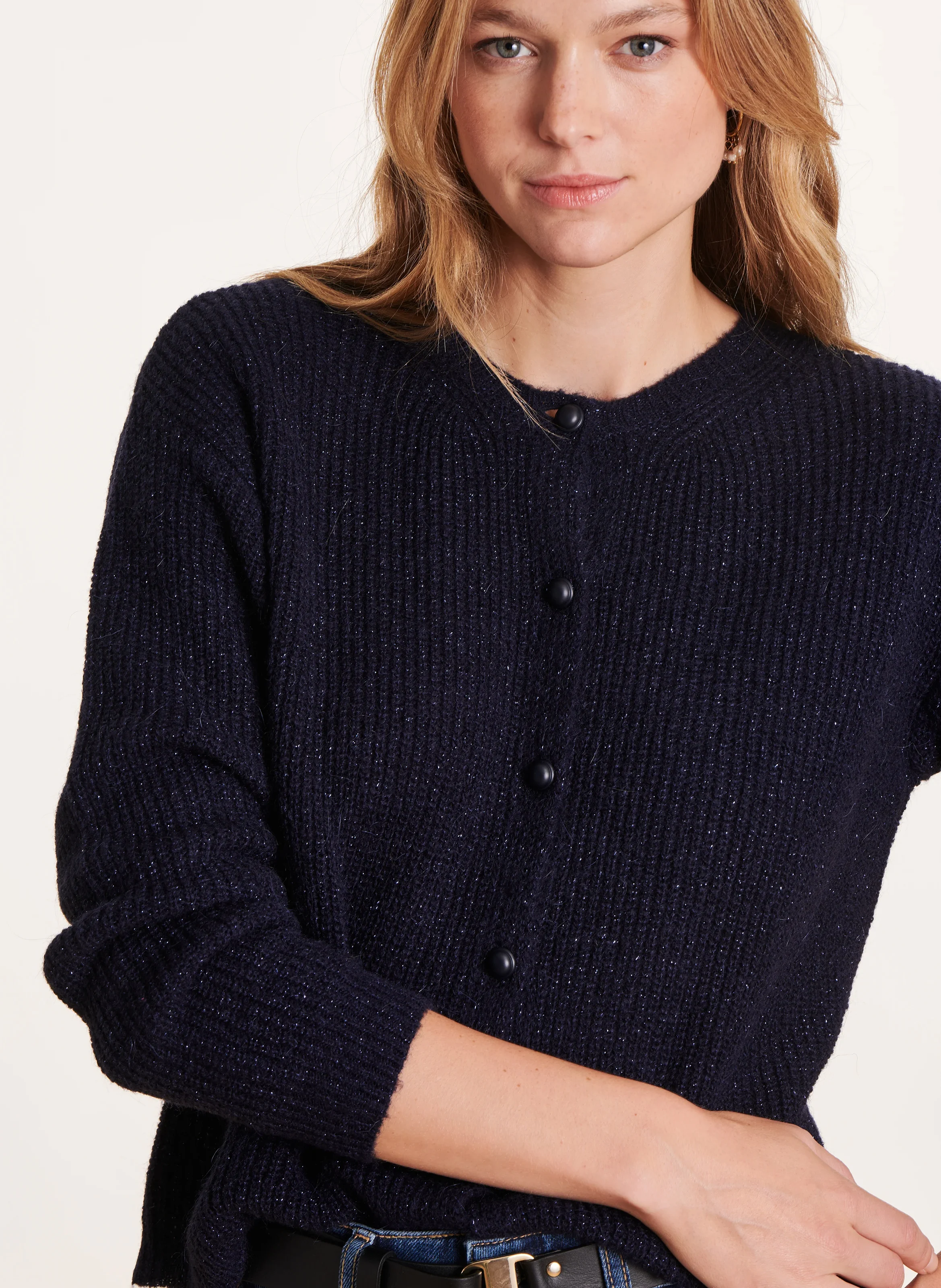 Gilet droit à col rond | Bleu