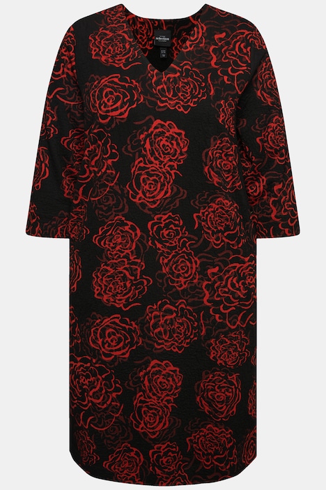 Jacquard-Jerseykleid, V-Ausschnitt, 3/4-Arm, Taschen