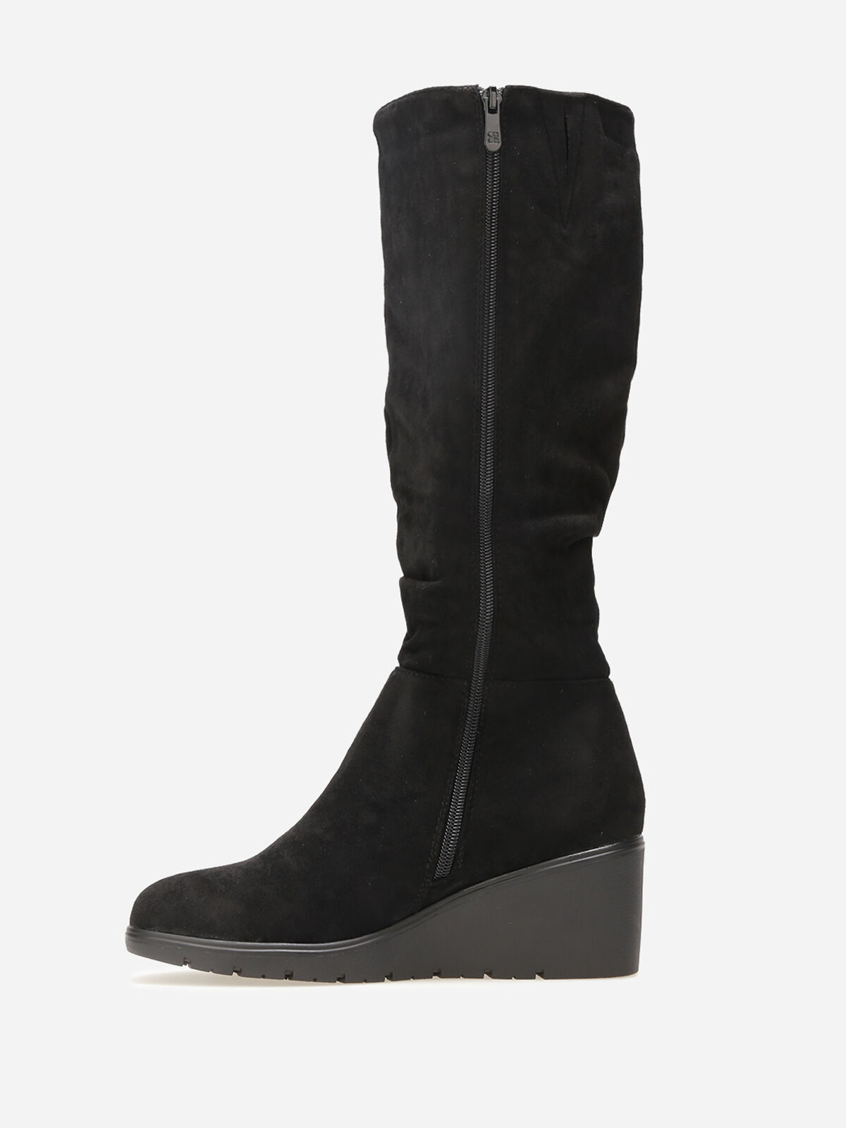 Bottes plissées et compensées en suédine- Noir