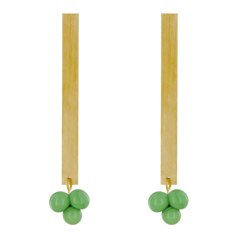 Boucles d'Oreilles Clous Laiton Rectangle Plat et Bouquet de Perles de Verre