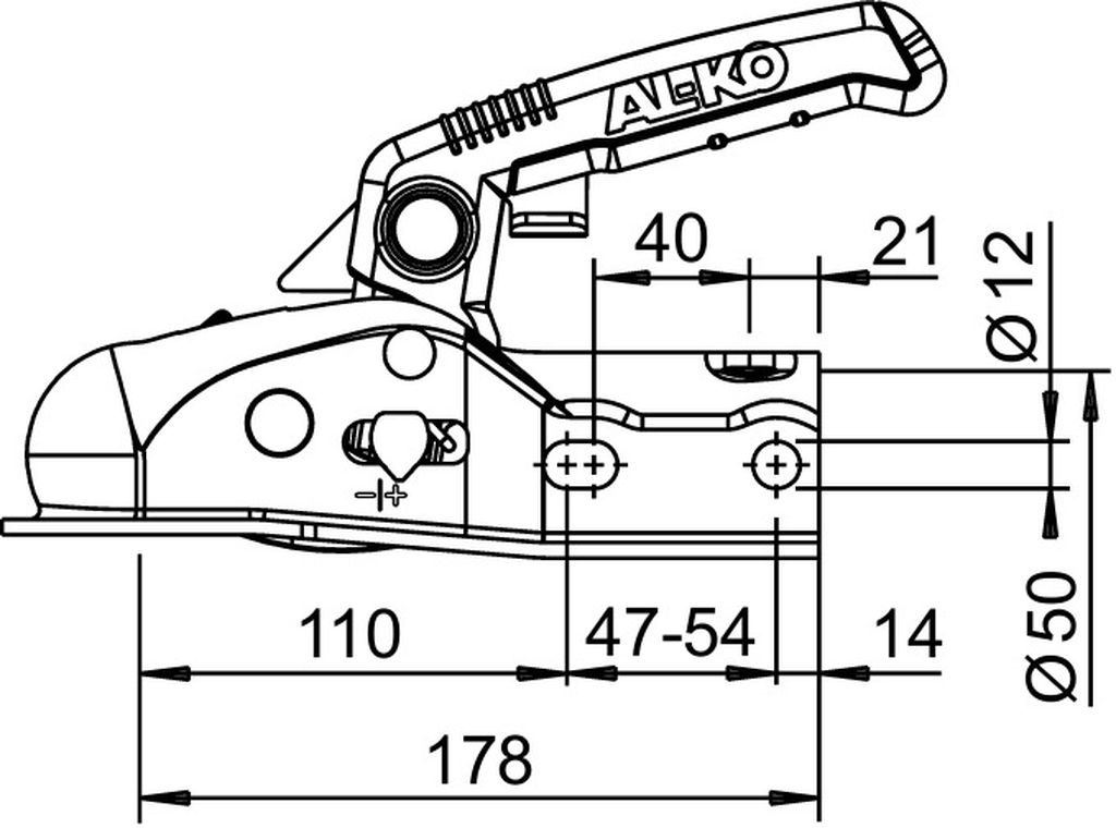 Zugkugelkupplung AK270, 50 rund, mit Schrauben