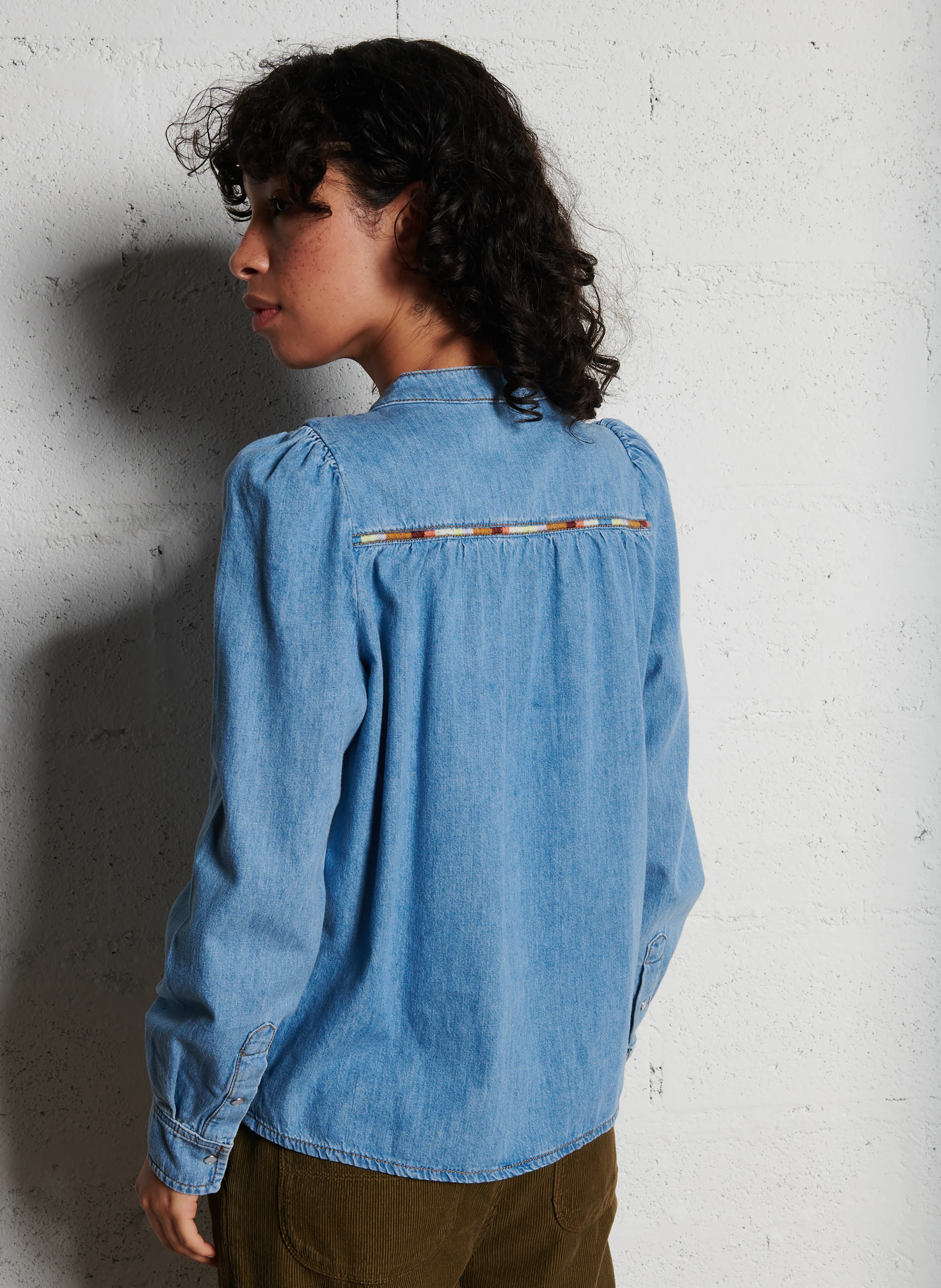 LWILLAC - Chemise en denim ample col mao en coton | Bleu