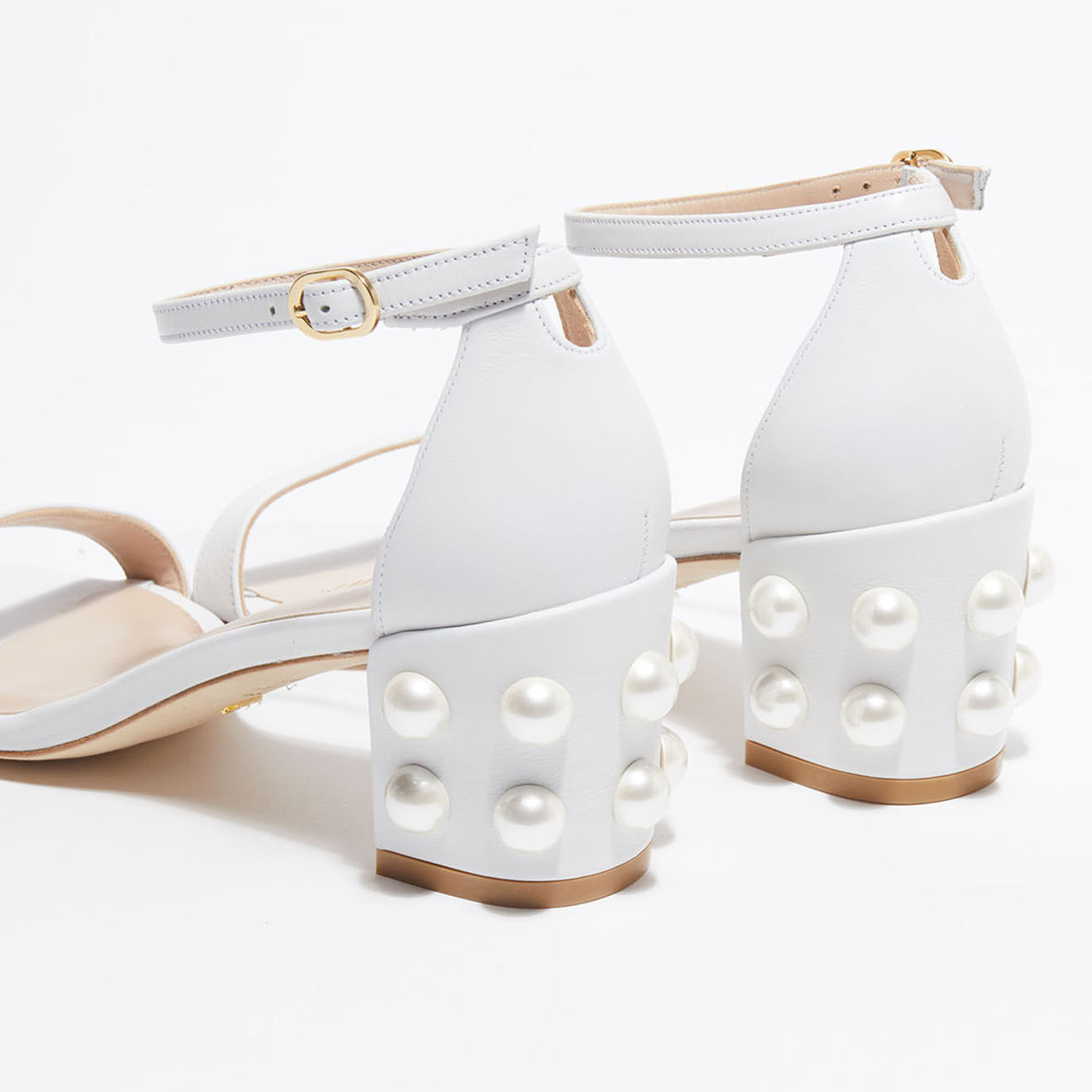 Stuart Weitzman Sandales en Cuir Simple Pearls blanches - Talon 6,5 cm