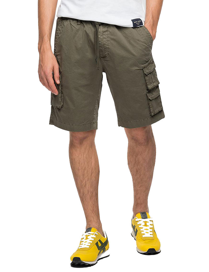 REPLAY SHORT TREILLIS TOILE ARMY GREEN