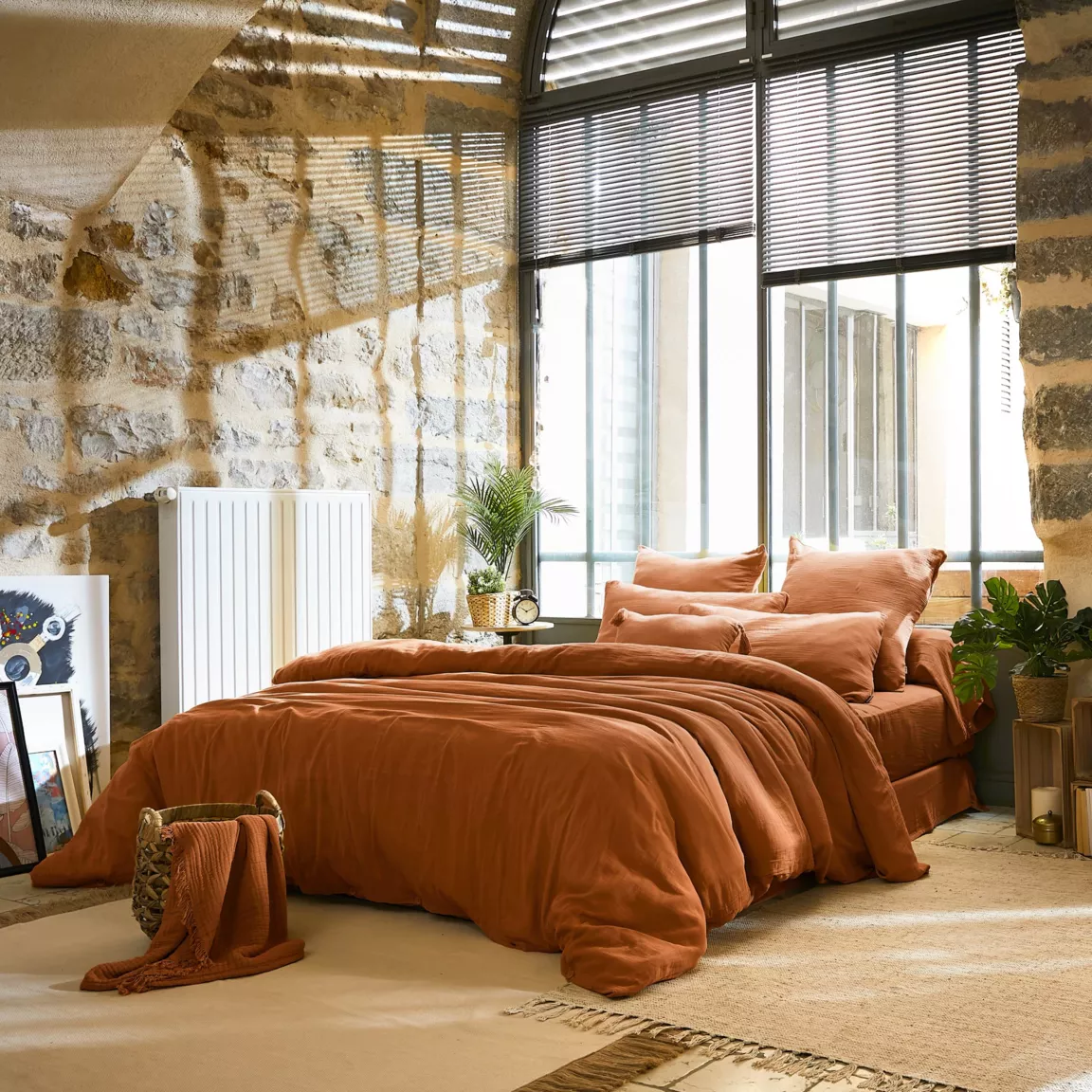 Housse de couette gaze de coton (240 x 220 cm) Gaïa Abricot
