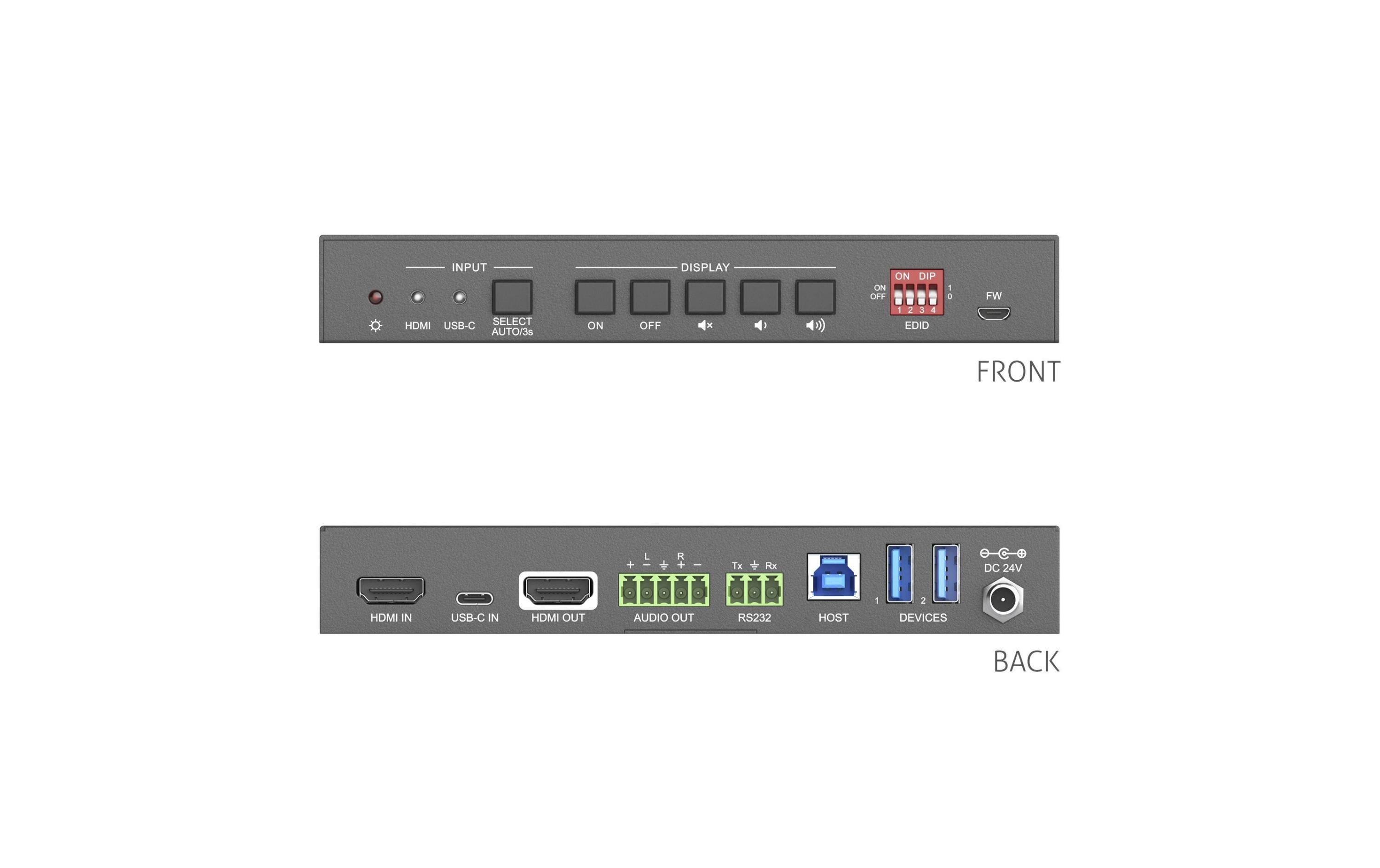 Matrix Switcher PT-PSW-21C Multiformat Huddle Room<br>2x1 4K 18Gbps Multiformat Huddle Room Switcher