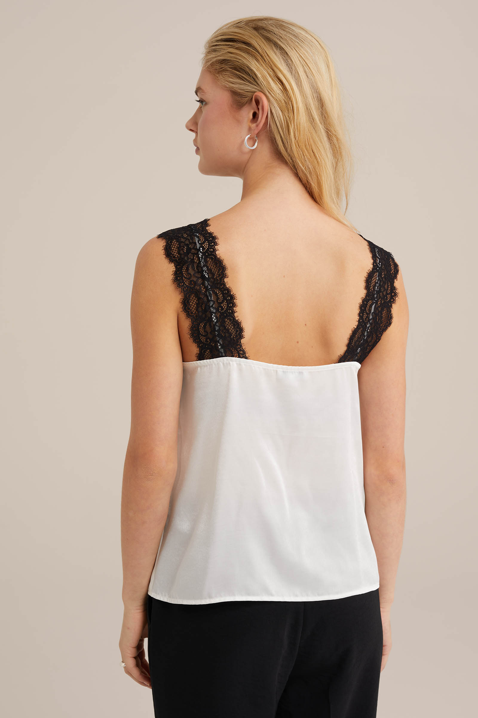 singlet met kant en satijnen look WE Fashion Wit