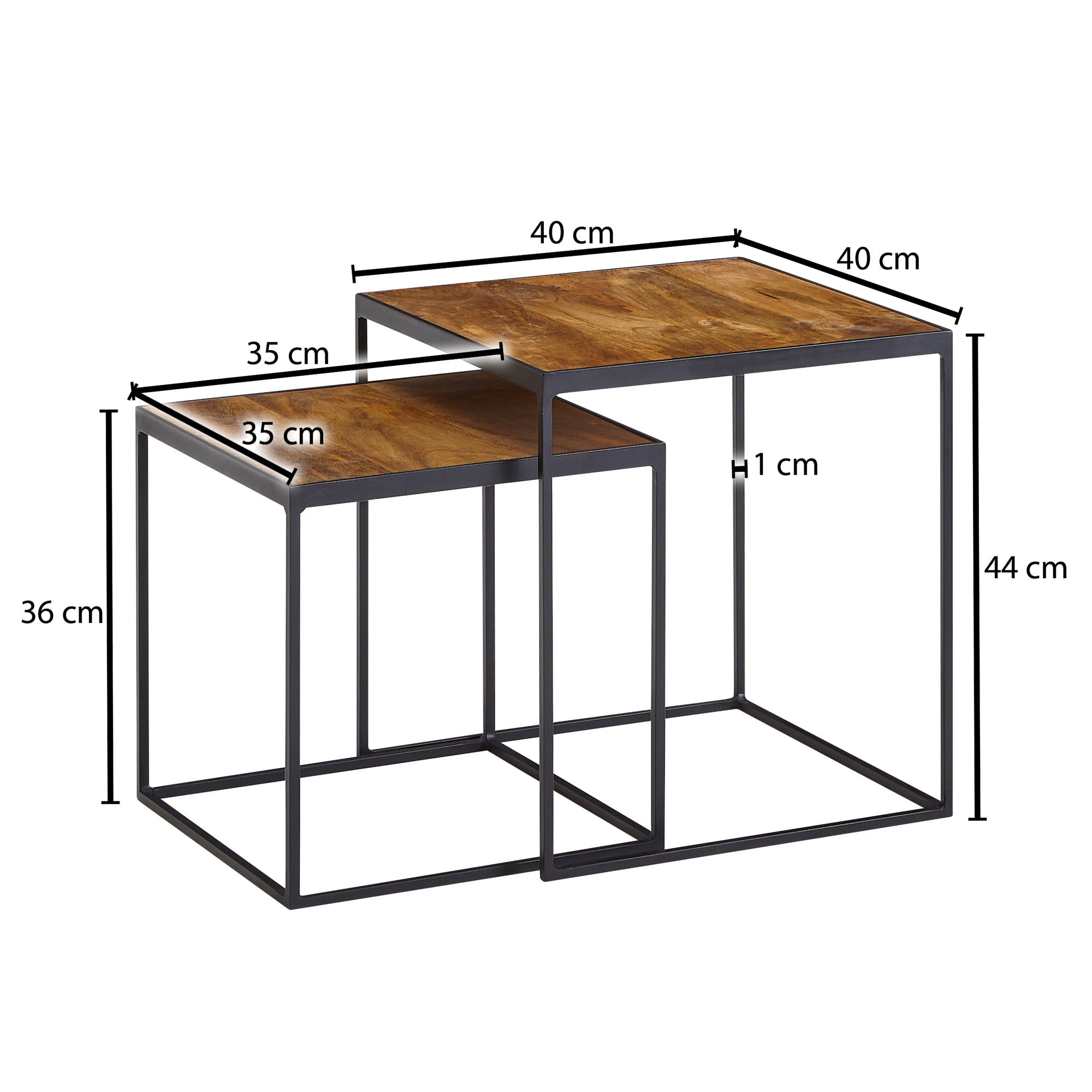 Beistelltisch FineBuy Satztisch Massivholz 2 teilig Couchtisch Tisch Set Eckig