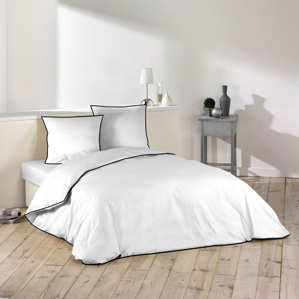 Parure housse de couette coton lavé LINETTE blanc 220x240cm