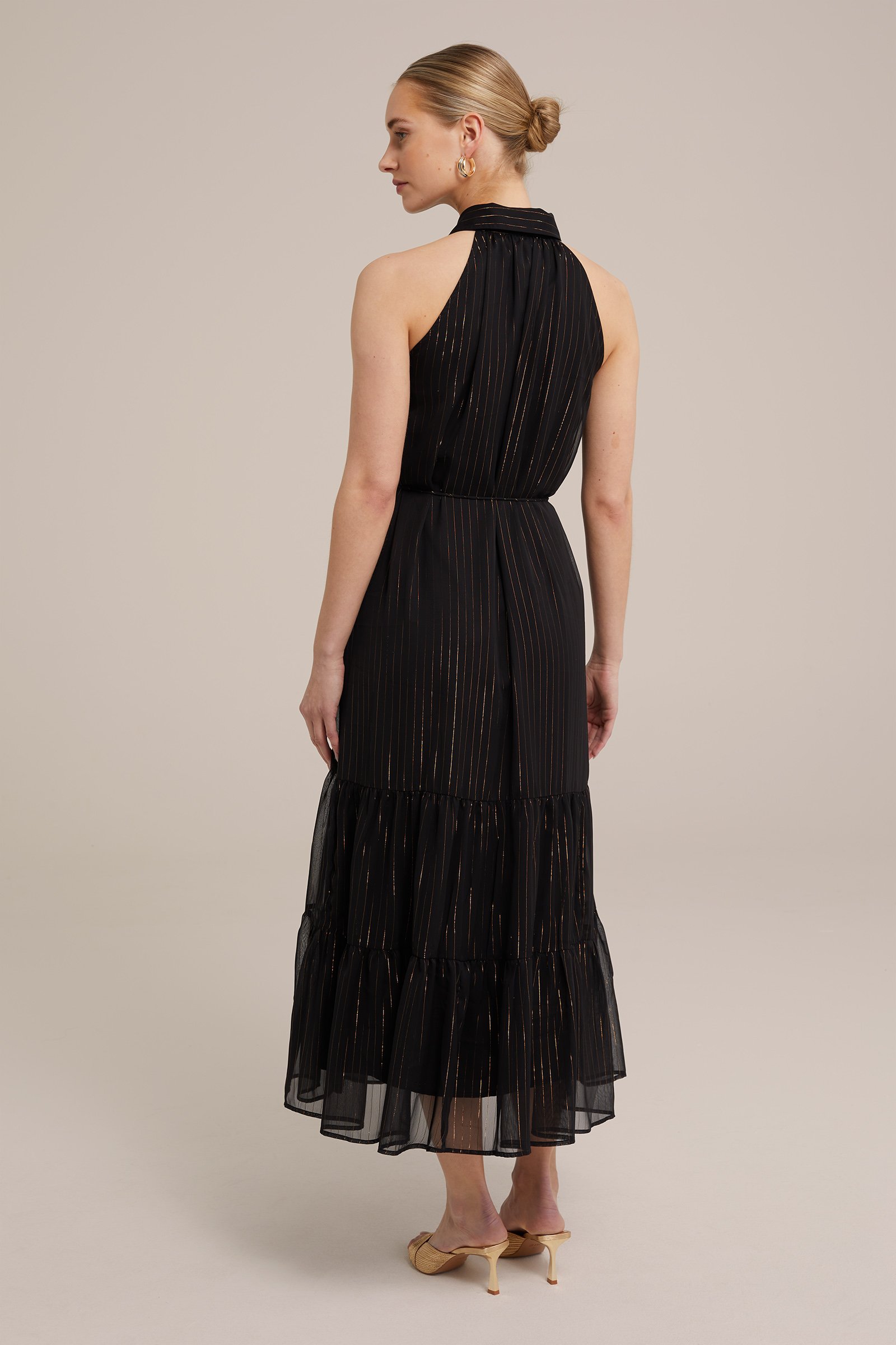 maxi-jurk met glittergaren WE Fashion Zwart