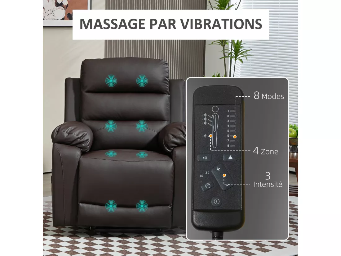 Fauteuil de massage fauteuil releveur électrique inclinaison réglable repose-pied ajustable PU chocolat