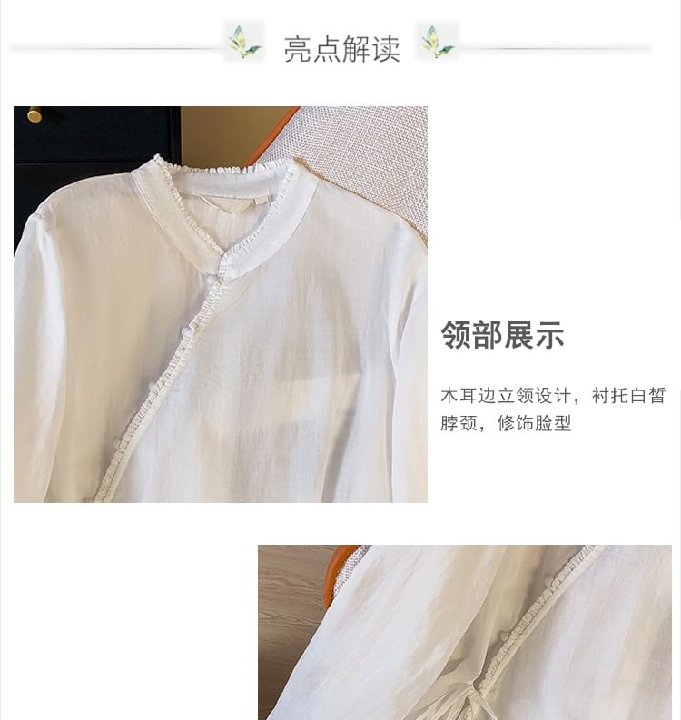Fioridi - Hanfu blouse met lange mouwen en bandkraag