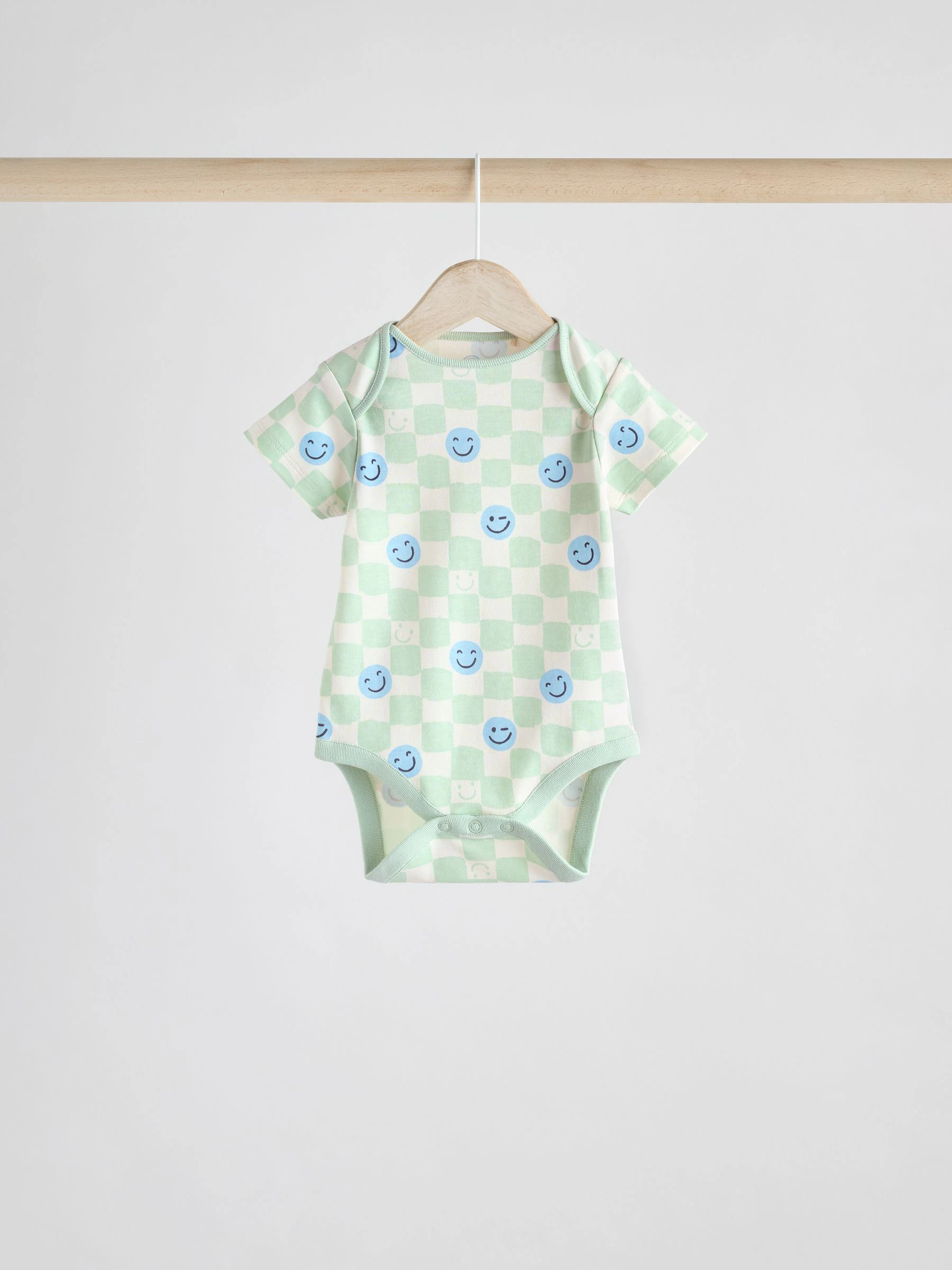 Blauw/wit/oranje vrolijk gezicht - Set van 3 babyrompertjes met korte mouwen